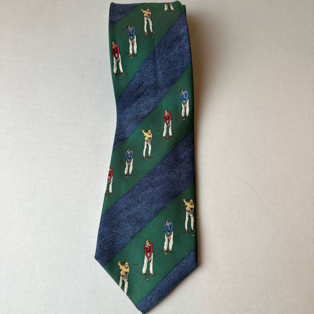 New Nautica Men's 100% Silk Golf Tie w/ Tag Green Blue Golfers Father’s Day